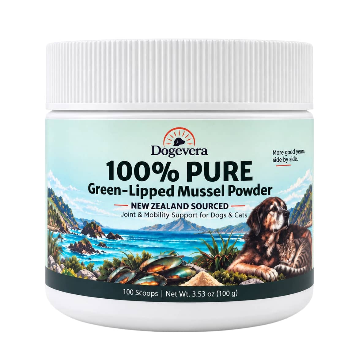 Dogevera 100 % neuseeländisches Grünlippmuschelpulver — senior dog daily wellness supplement
