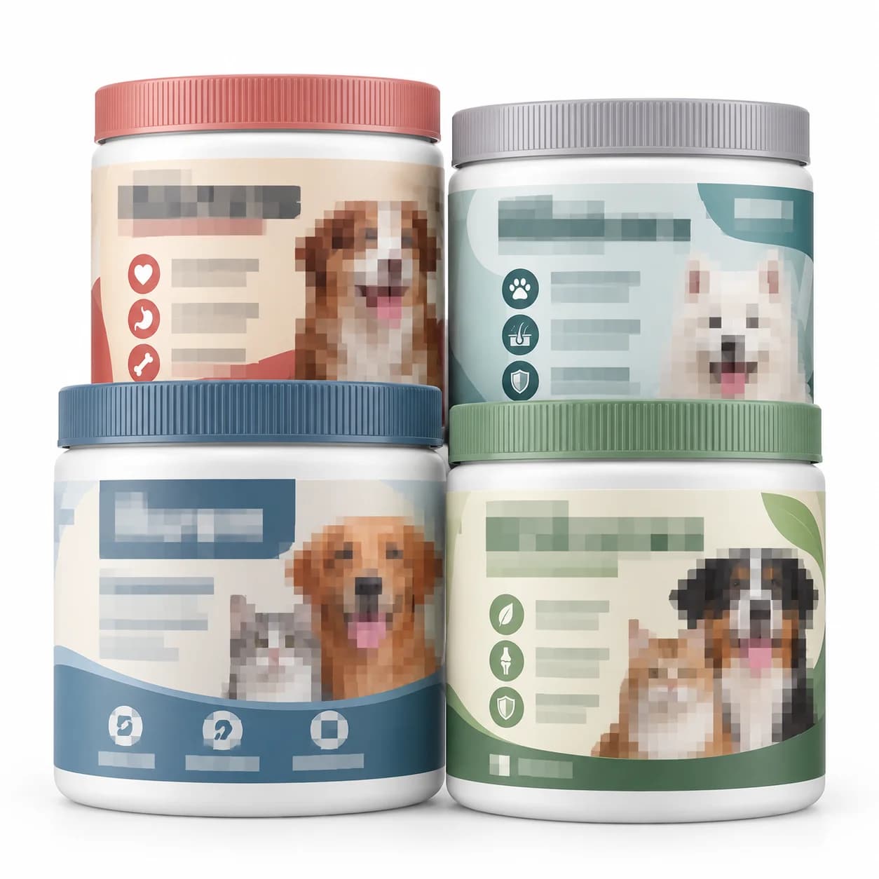 Dogevera comparison: typical pet joint supplement jars containing inactive fillers, binders, and diluted active ingredients