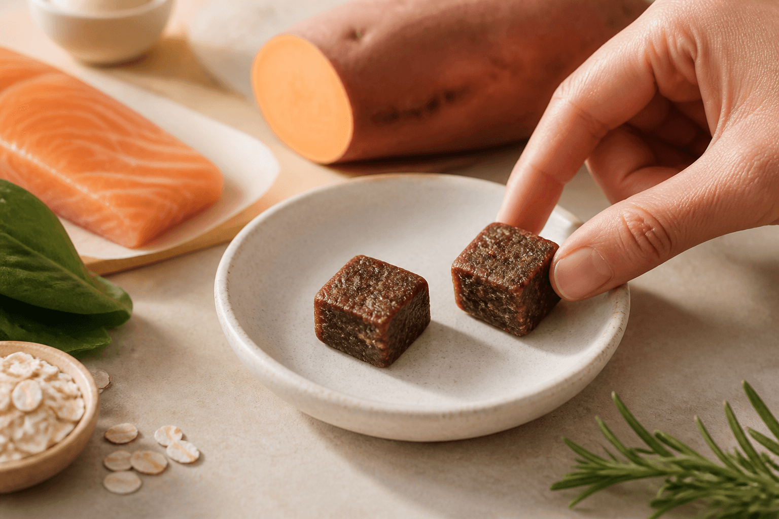 Soft chew feeding ritual with simple ingredients