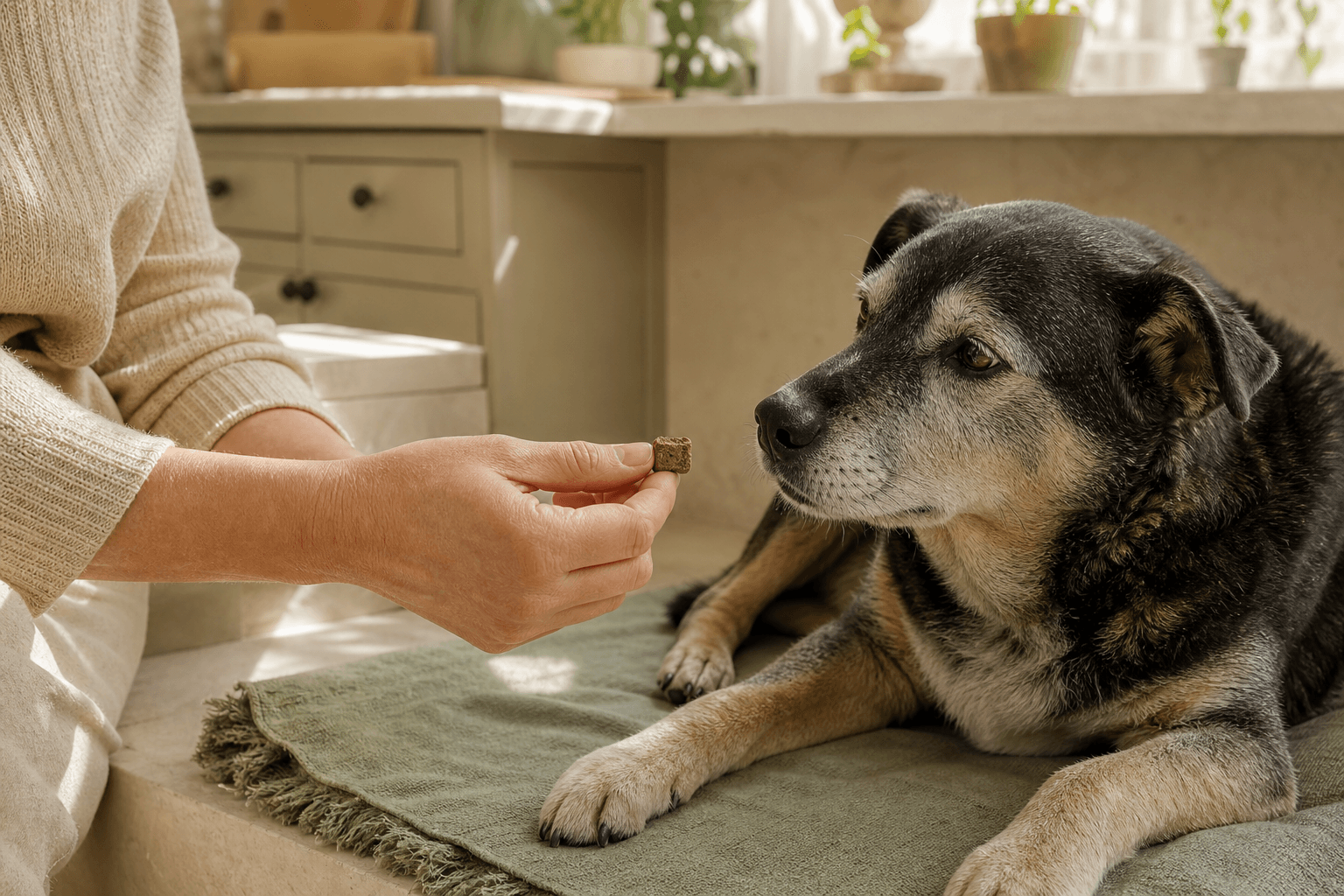 Senior dog enjoying a calm daily care routine
