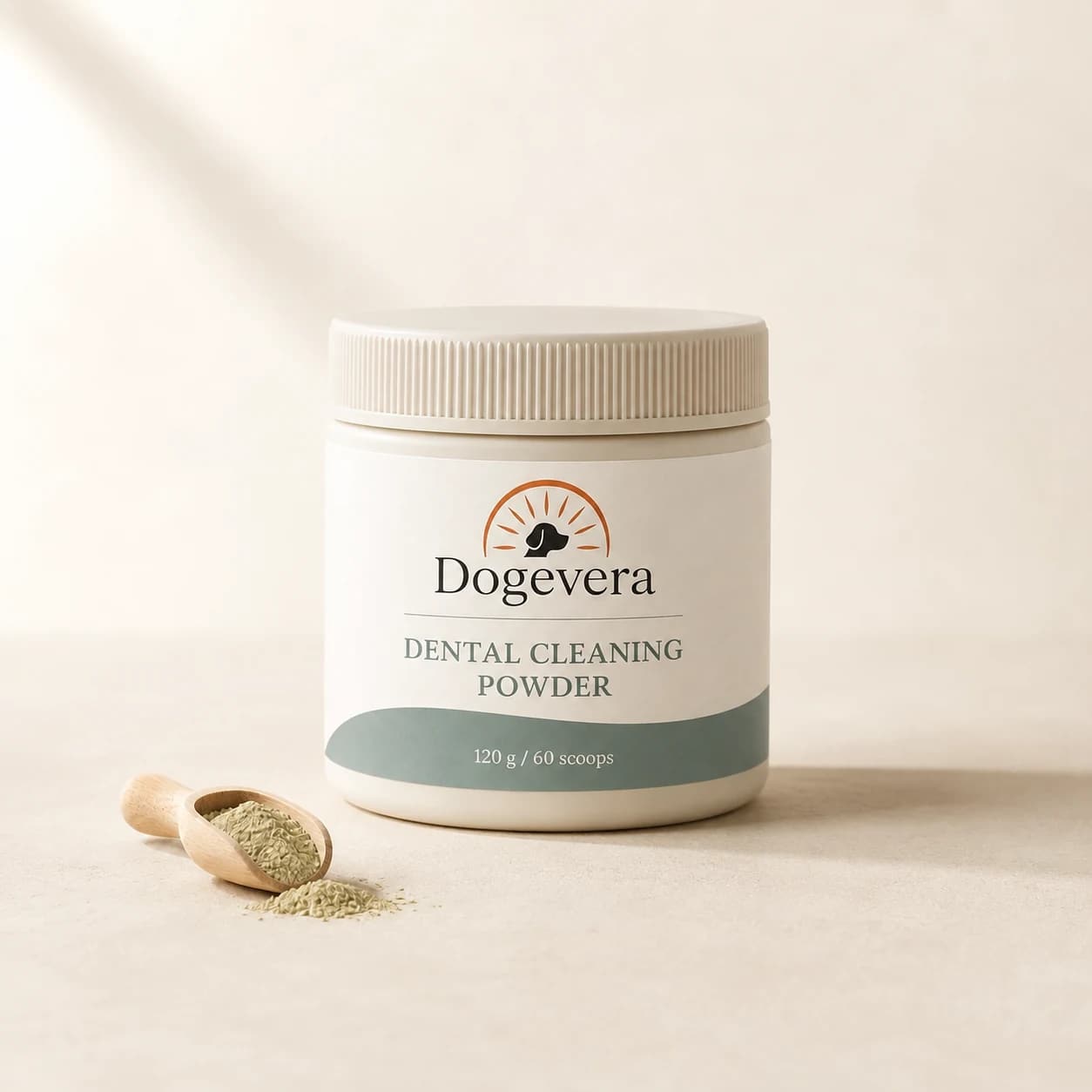 daily dental cleaning powder for dogs — studio product photograph