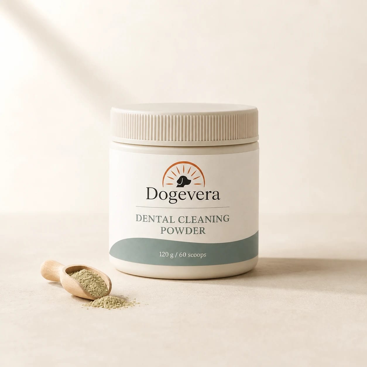 daily dental cleaning powder for dogs — studio product photograph