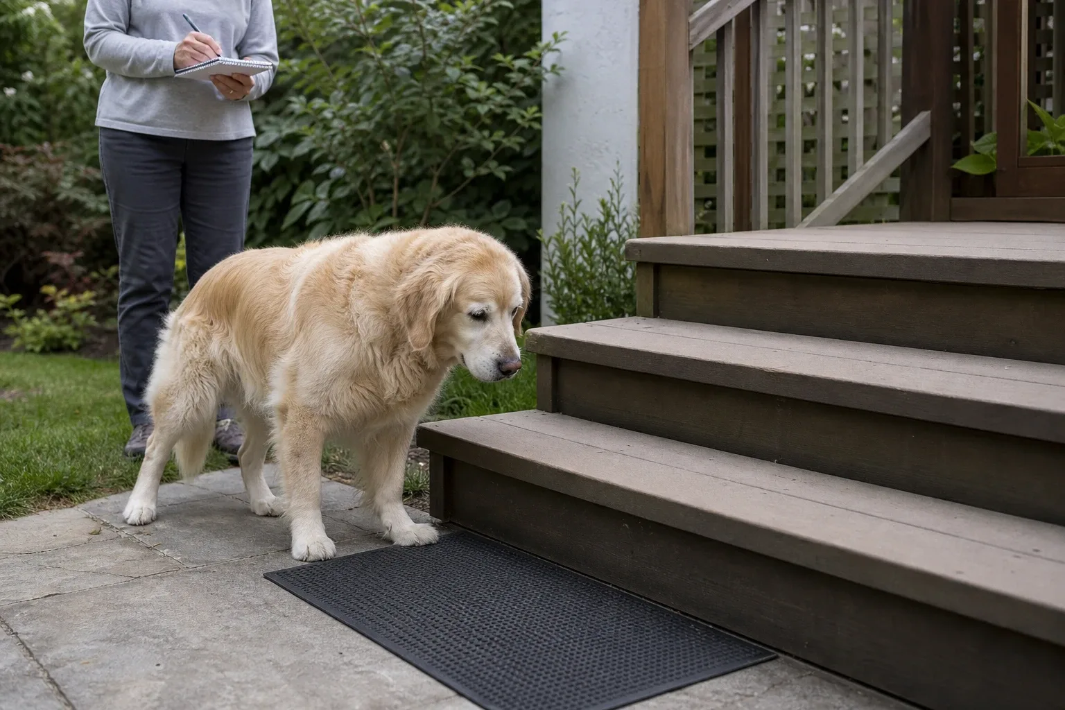 Chien âgé qui a du mal avec les escaliers : l'arthrose chez le chien, ce qu'il faut noter